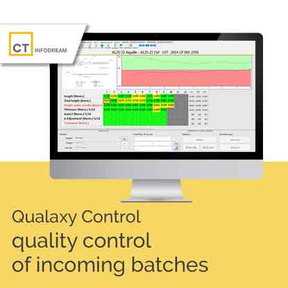 CT INFODREAM, your partner for Industry 4.0, expert in industrial process control, is the publisher and integrator of Qualaxy, the Manufacturing Execution System (MES) software suite for industrial excellence and the factory of the future. Qualaxy Control is the module of the Qualaxy Suite for incoming inspection (acceptance or rejection of supplier batches).
